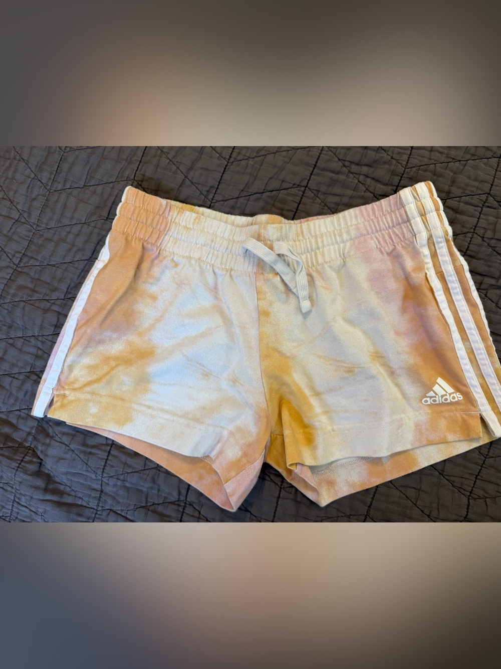 adidas Women’s Tie-Dye Athletic Shorts - White & Pastel Peach and Pink